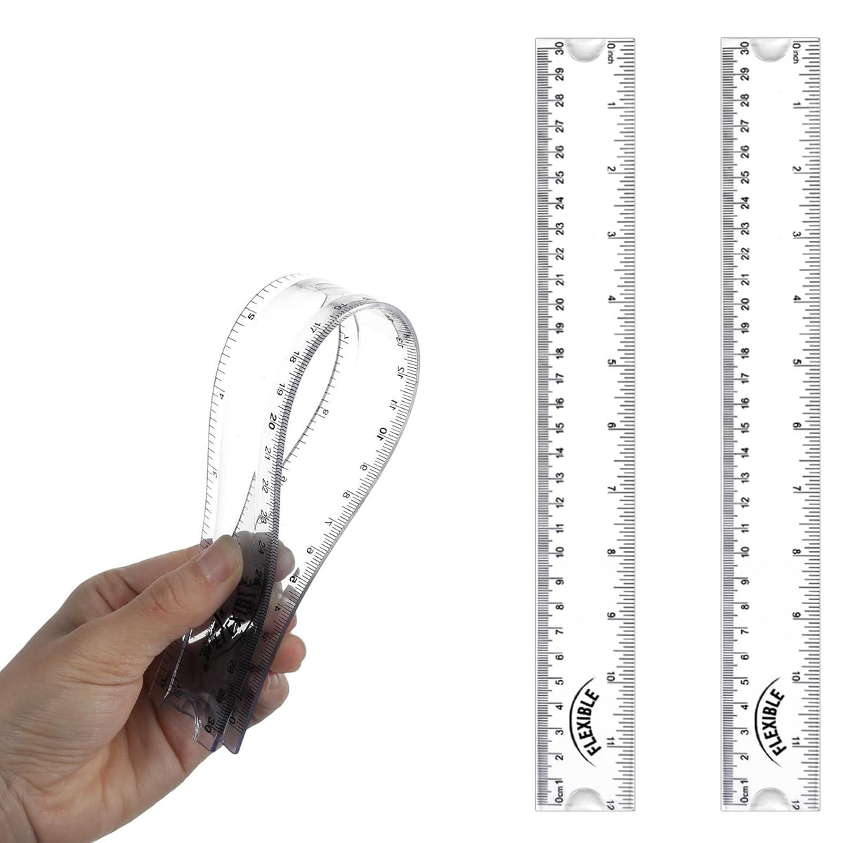 Grevosea 2 PCS Flexible Ruler 12 Inch Bendable Clear Plastic Ruler