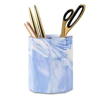 Ceramic Marble Pen Holder, Cute Stationery Holder for Office, Makeup Brush Holder for Girl Women, Colorful Green
