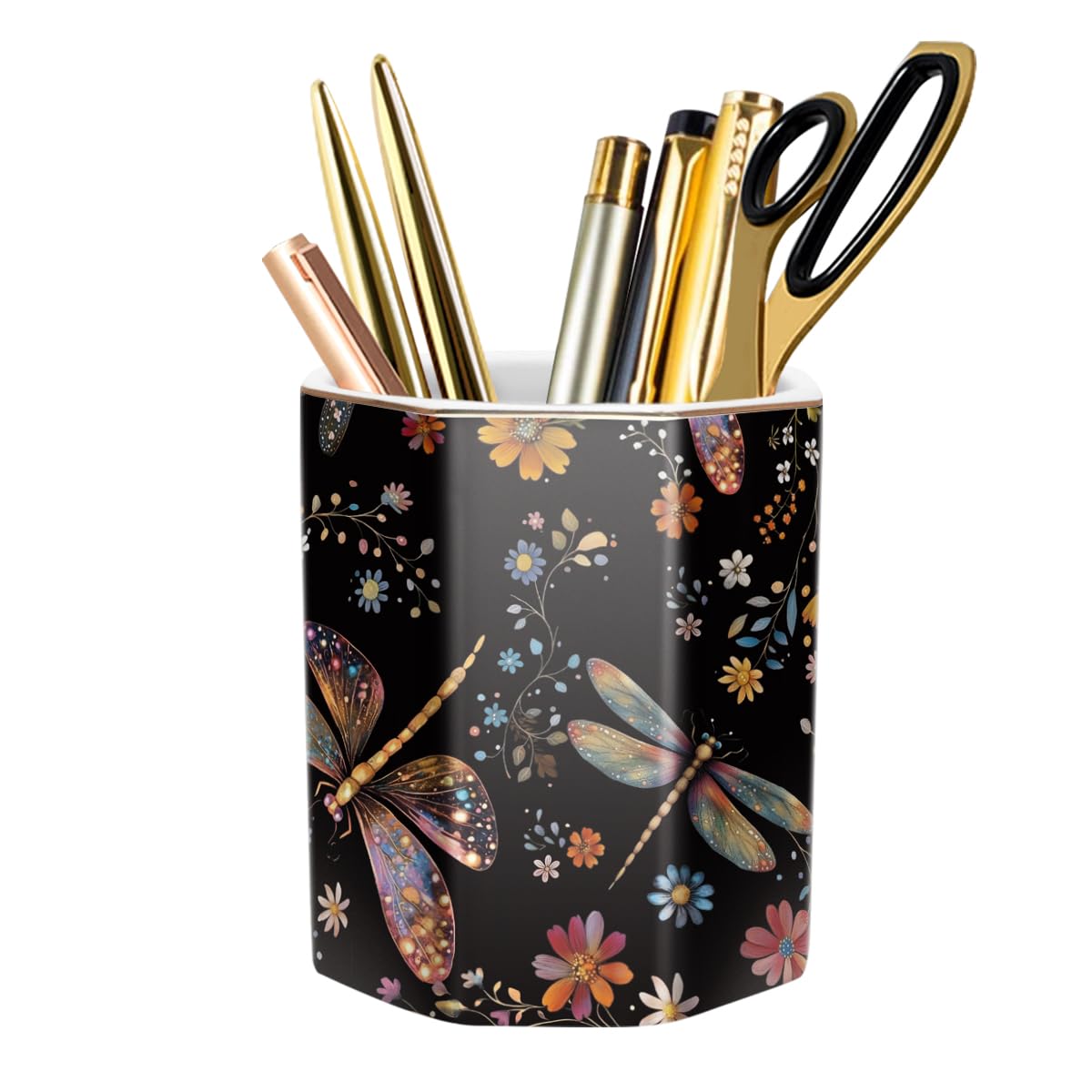 Ceramic Marble Pen Holder, Cute Stationery Holder for Office, Makeup Brush Holder for Girl Women, Colorful Green