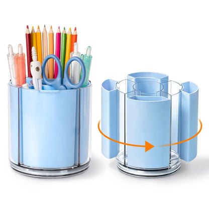 360° Rotating Pen Holder for Desk Adjustable Pencil Organizer, Gray-White