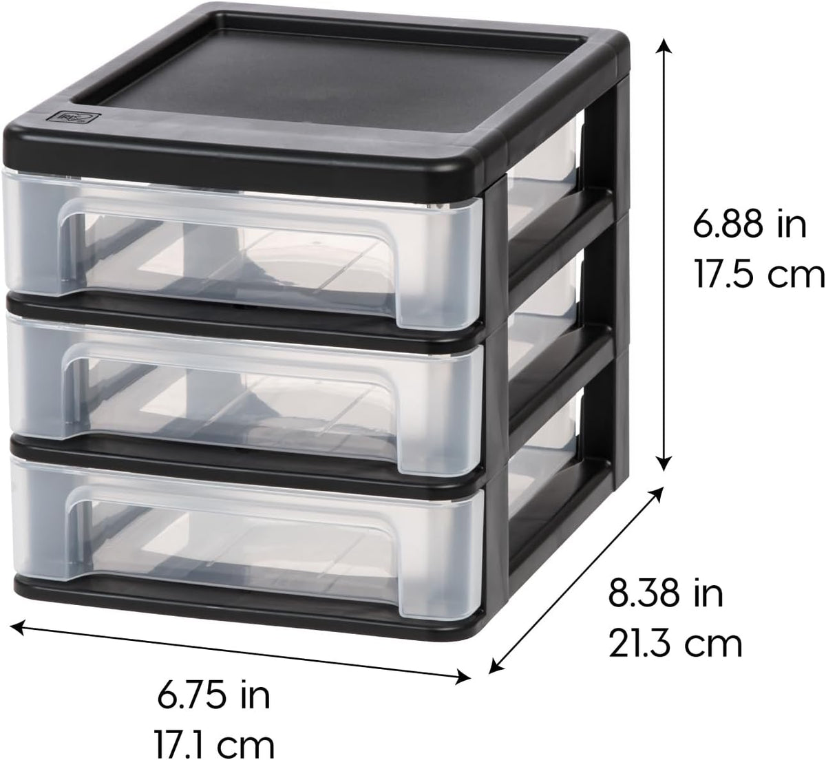 IRIS USA 2-Pack, 3-Drawer Small Plastic Stacking Desktop Organizer, Black