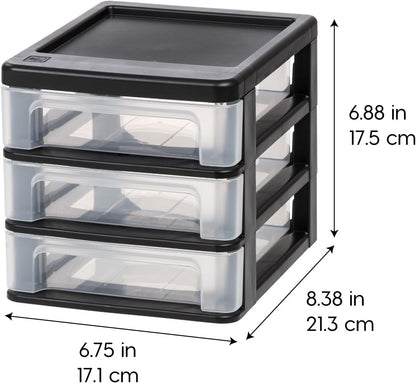IRIS USA 2-Pack, 3-Drawer Small Plastic Stacking Desktop Organizer, Black