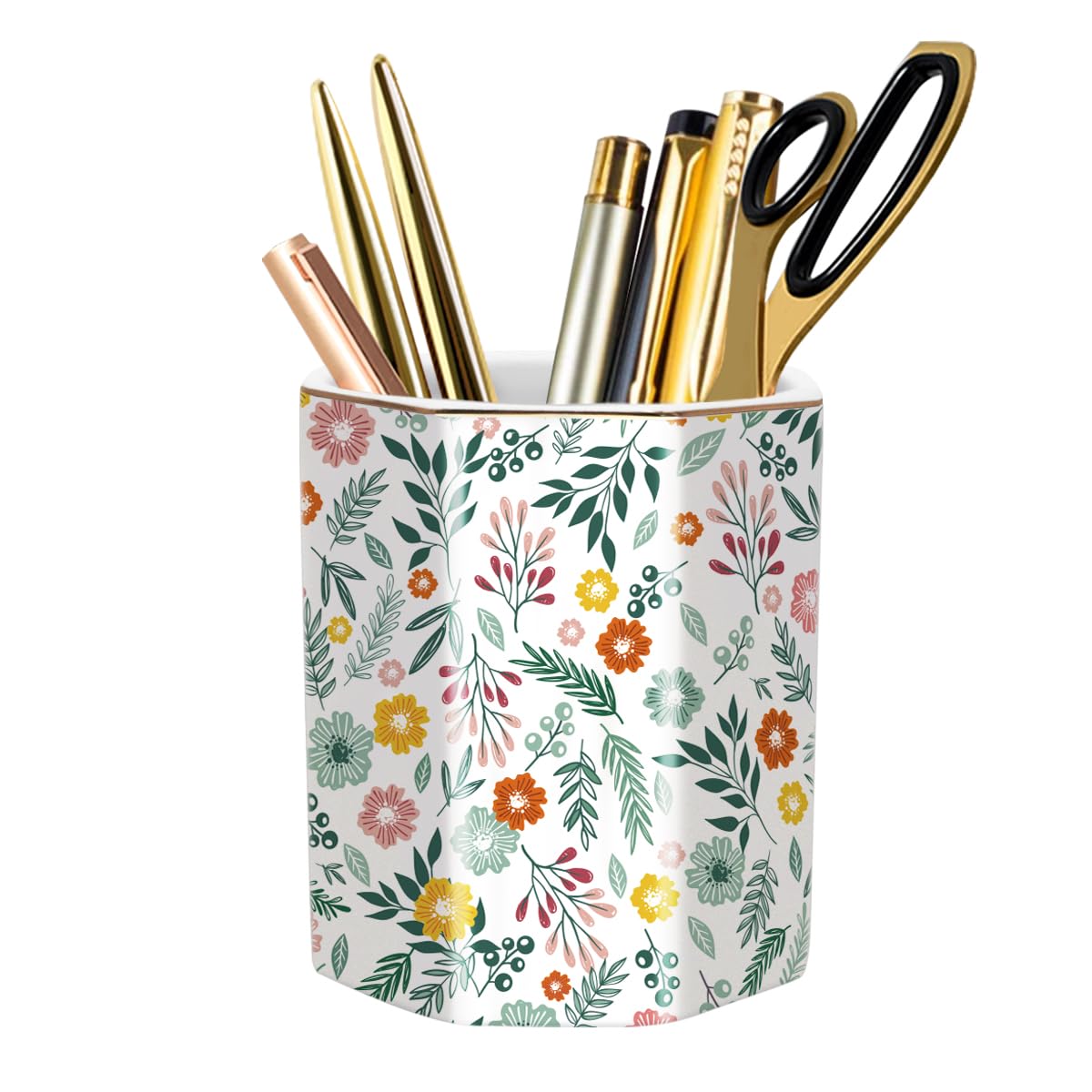 Ceramic Marble Pen Holder, Cute Stationery Holder for Office, Makeup Brush Holder for Girl Women, Colorful Green