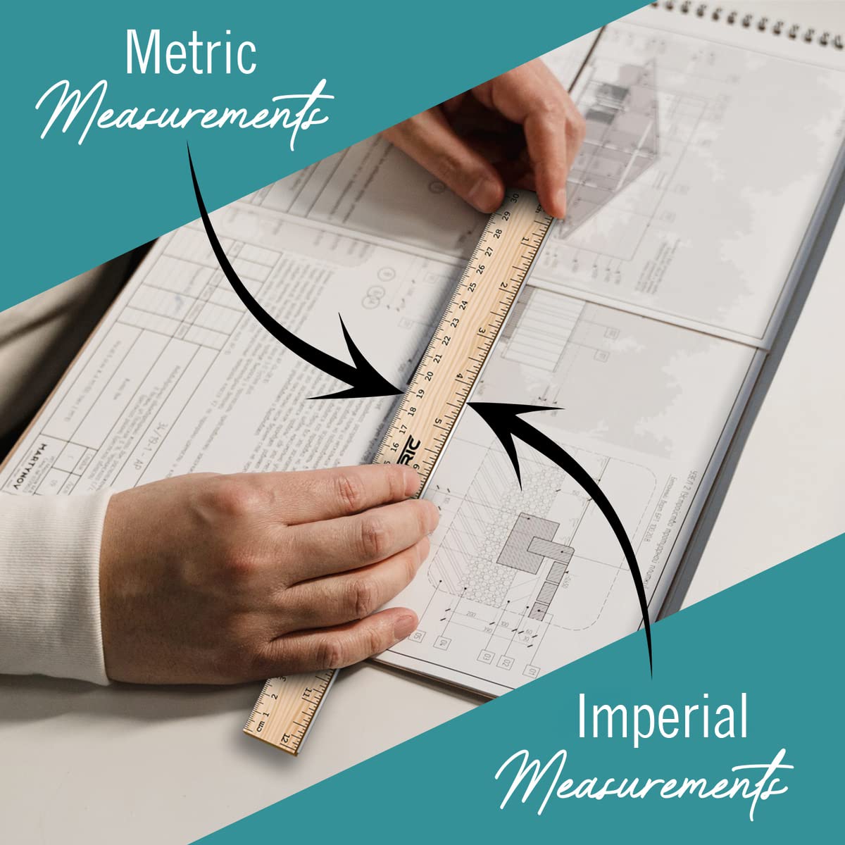 EXTRIC Ruler 12 Inch Wooden Ruler with Metal Edge for Kids 4 Pack