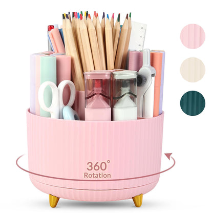 SKYDUE 360 Rotating Purple Pen & Art Supply Organizer - 5 Slot Desk Organizer for Office, School, Home