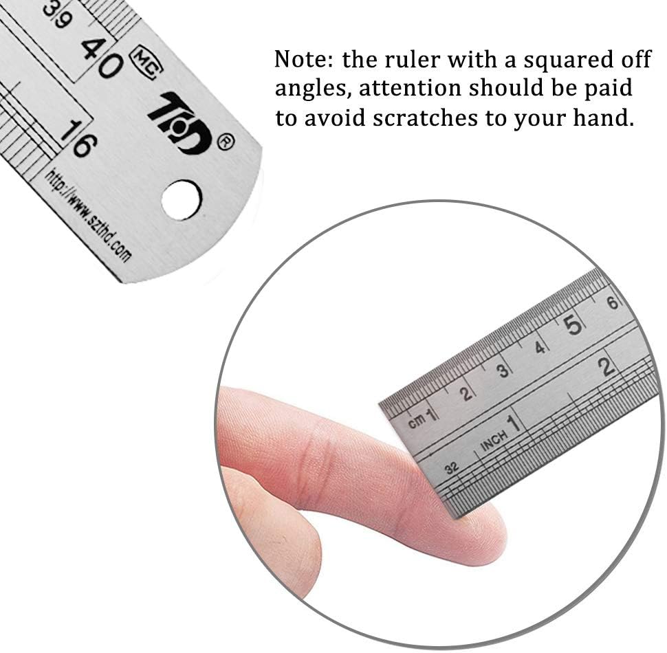 ZZTX Metal Ruler 16 Inches Stainless Steel 1 Pack