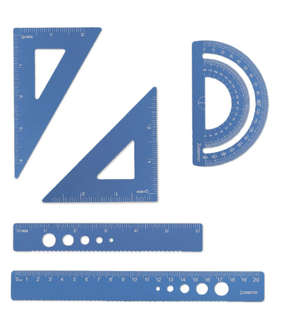 Metal Geometry Set, 5-piece Aluminum Ruler, Math Drafting Ruler Kit Includes Protractor, Triangle Rulers, Straight Rulers-Math Measurement Tools for School and Office Supplies (Black)