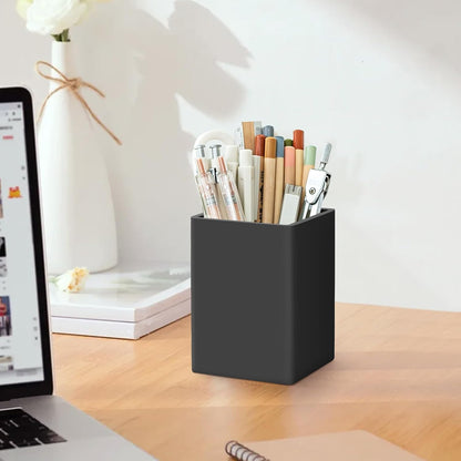 Pen Holder for Desk,Nordic Elegance Square Silicone Pencil Holder Soft Minimalist Desk Pen Cup Stand Waterproof Multifunctional Office Supplies for Home,Kids and School(Black)