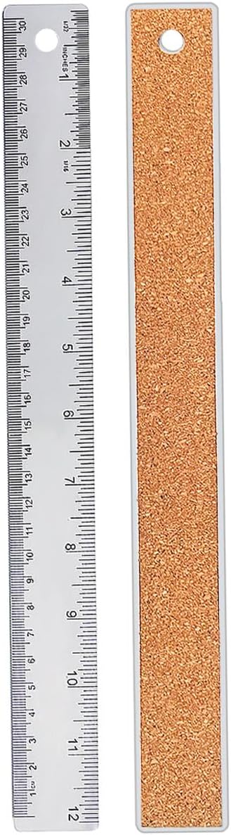 12 Inch Metal Ruler Stainless Steel Metal Ruler with Cork Backing, Non-Slip Rulers with Inch and Centimeters, Straight Edge Cork Base Rulers for Student School Office Drafting Tools