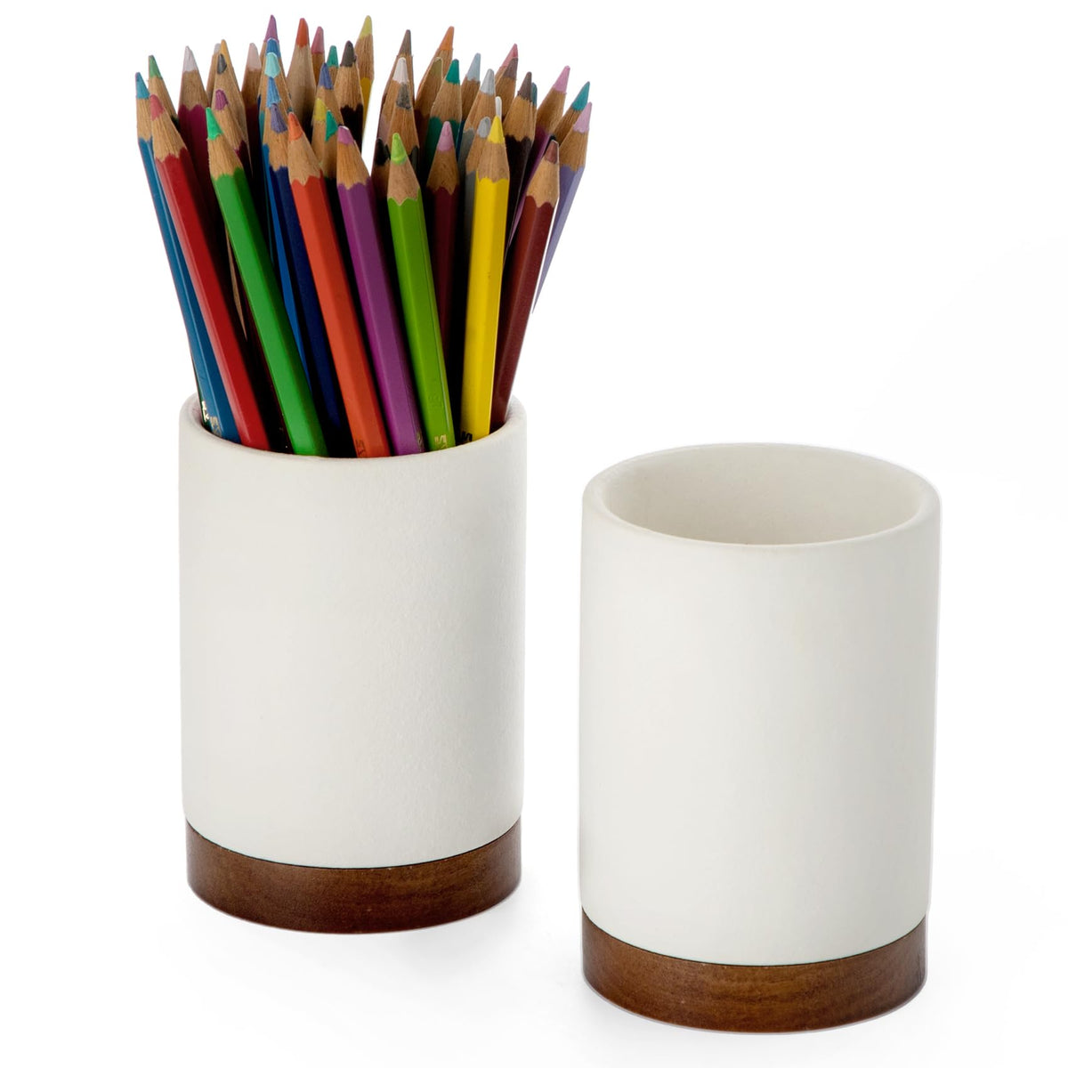 Ceramic Pen Holder for Desk, Pencil Cup, (White,Set / 1)