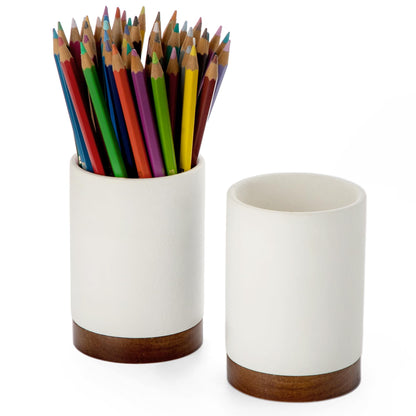Ceramic Pen Holder for Desk, Pencil Cup, (White,Set / 1)