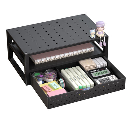 WALI Desk File Organizer, 4 Tier Desktop Paper Letter Tray Organizer with Drawer and 2 Pen Holders, Office Desk Accessories & Workspace Organizers for Office, Home Supplies(DO005DH-B), 1 Pack, Black