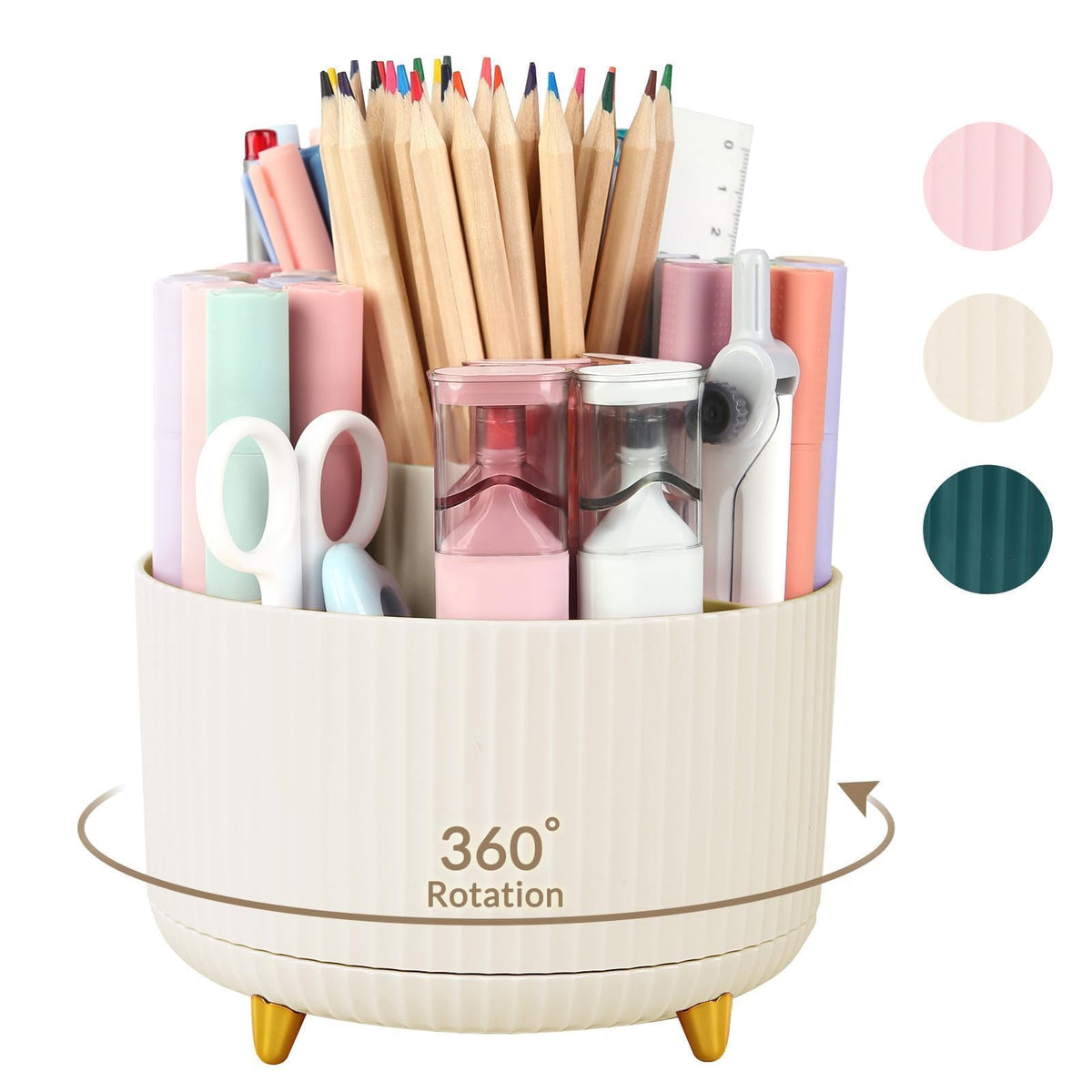 SKYDUE 360 Rotating Purple Pen & Art Supply Organizer - 5 Slot Desk Organizer for Office, School, Home
