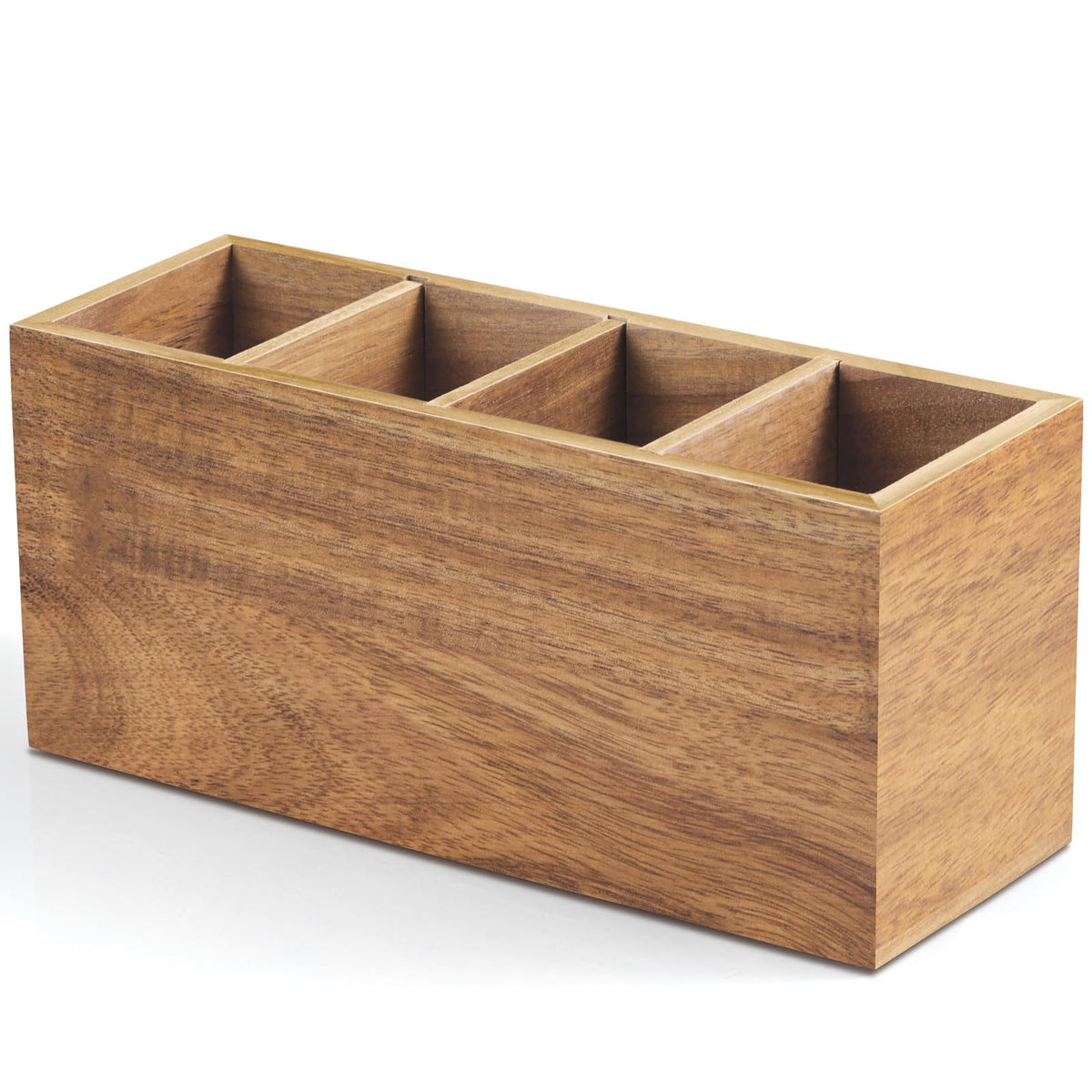 Bivvclaz Pencil Pen Holder for Desk, Wooden Office Desk Organizers and Accessories with 4 Slots for Countertop, Makeup Brush Holder Organizer for Bathroom Vanity, Silverware Caddy for Party, Black