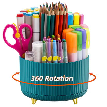 Marbrasse Desk Organizer, 360-Degree Rotating Pen Holder, Desk Organizers and Accessories with 5 Compartments Pencil Holder, Art Supply Storage Box Caddy for Office, Home（White）