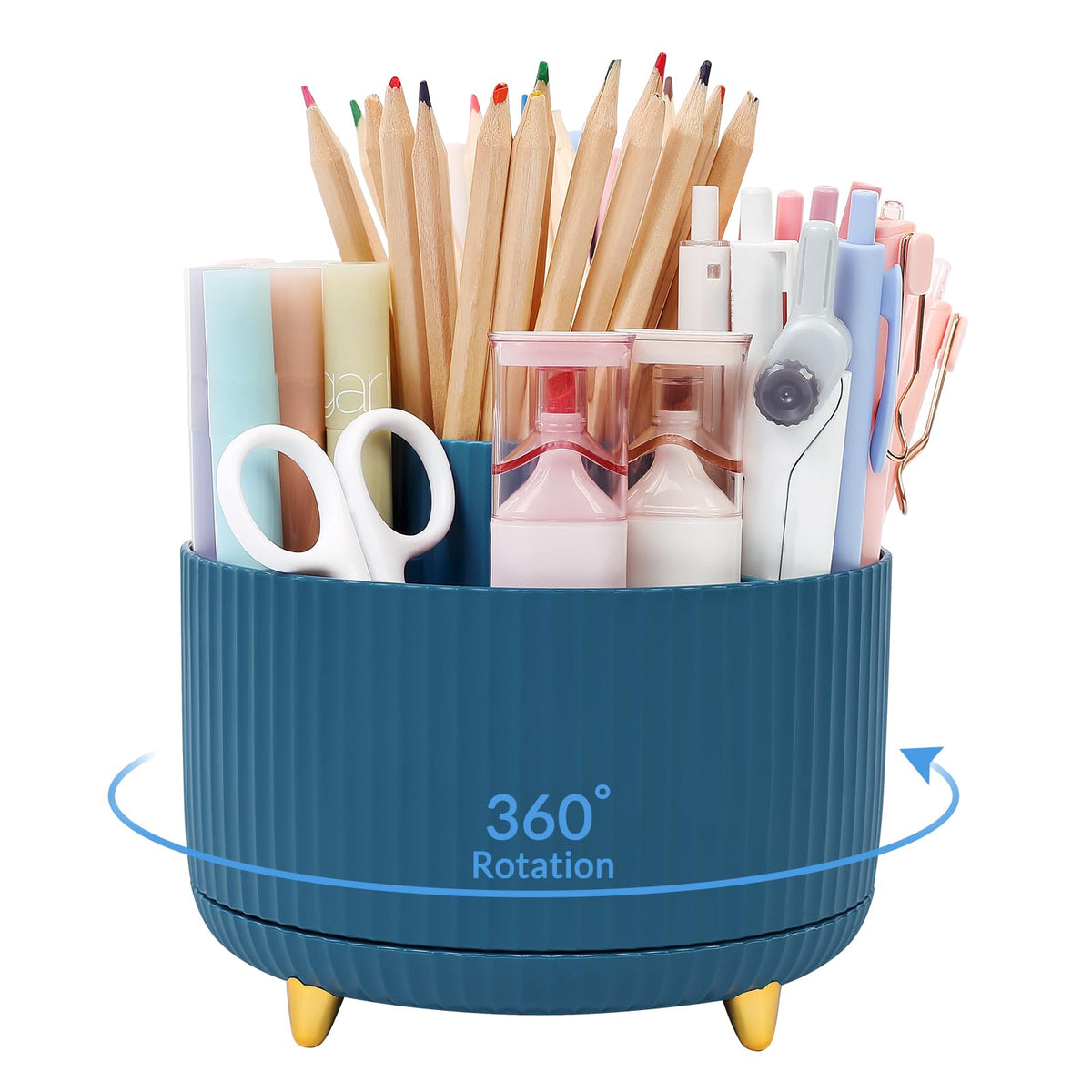SKYDUE 360 Rotating Plastic Desk Pen Organizer with 5 Slots, Dual-Purpose Art Supply Pencil Cup for Office, School, Home