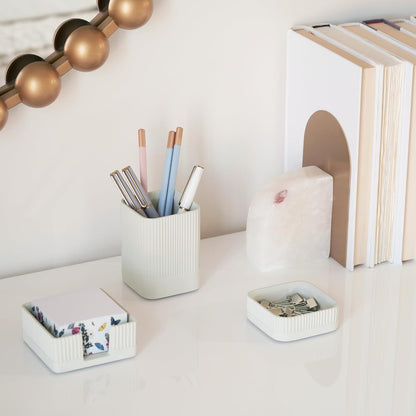 Aesthetic Desk Organizer Set of 3 - Sturdy Concrete Office Accessories