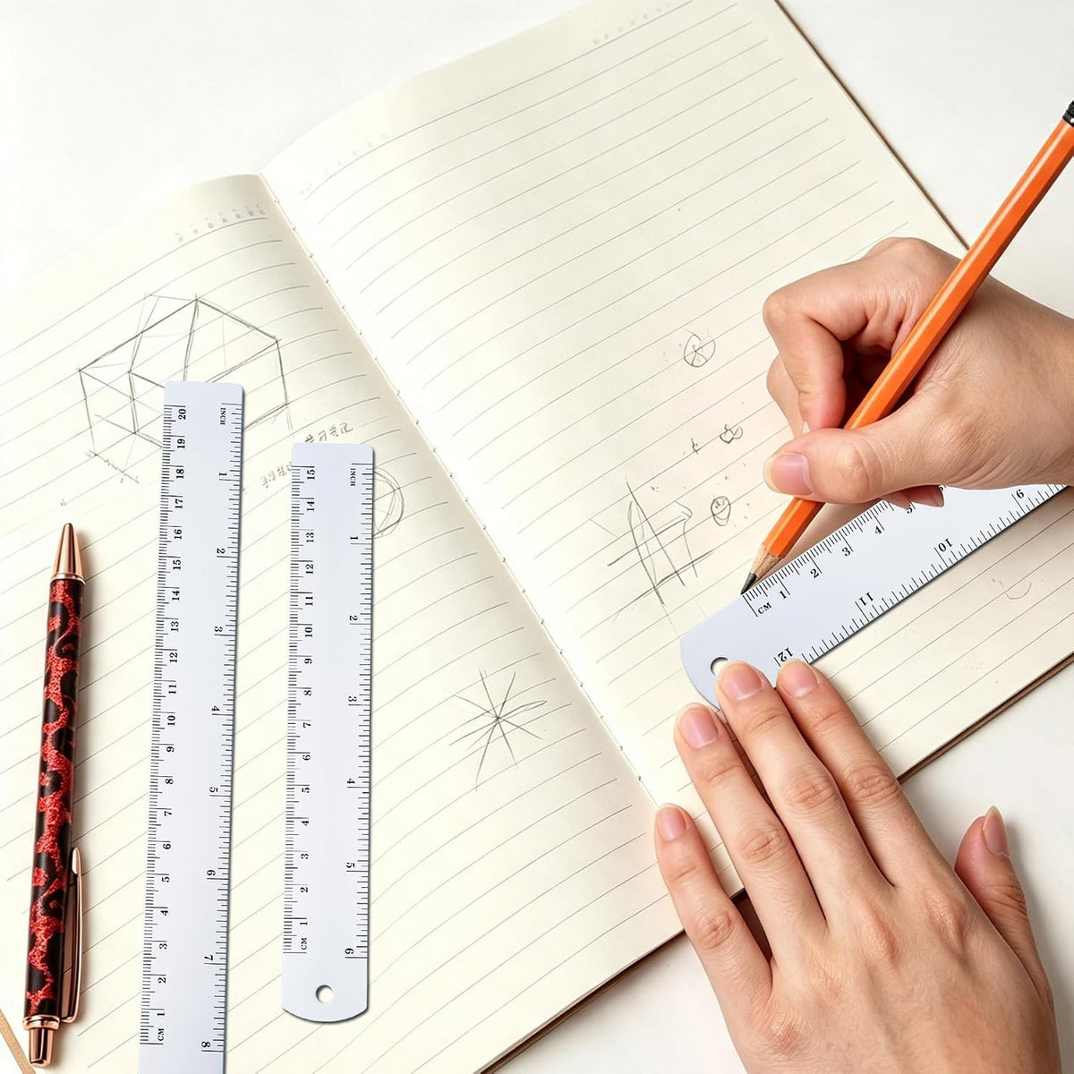 Unjoo Stainless Steel Ruler 2-Pack, 6", 12", (15cm,30cm) Dual Scale Ruler