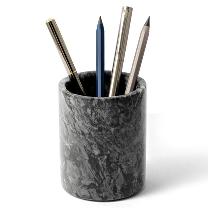 Natural Marble Pen Holder for Desk, Handcrafted Volakas Sturdy Desk Organizer for Office Supplies Storage Desktop Stationary Makeup Brushes Cup Pencil Holders for Home White (DL002)