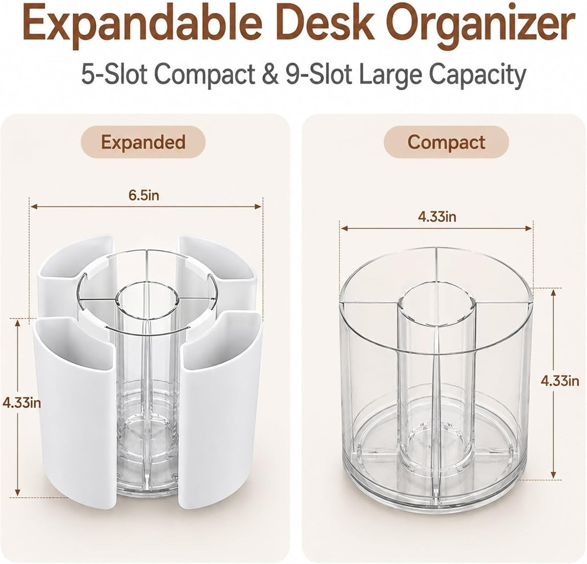 360° Rotating Pen Holder for Desk Adjustable Pencil Organizer, Gray-White