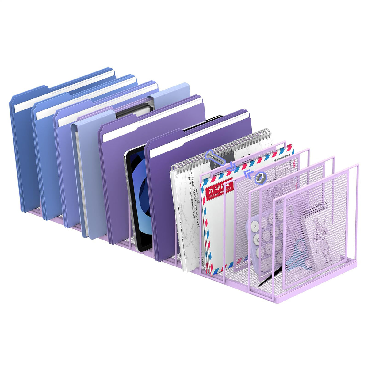 File Organizer for Desk, 5-Section Vertical File Sorter, Paper Holder Organizer Standing Metal File Folder for Office Home Classroom, Black