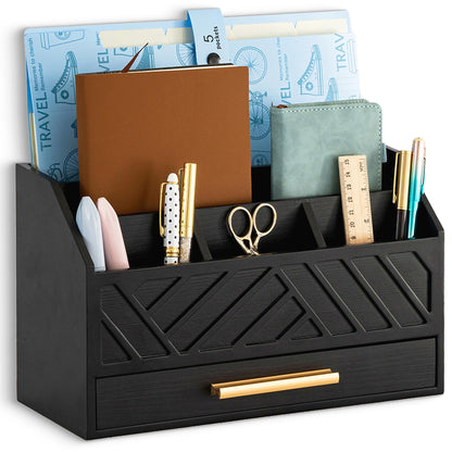 Desk Organizer with Drawer, Countertop Bill Mail Organizer and File Storage