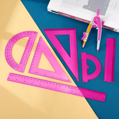 Zonon 7 Pcs Geometry Math Set with Compass Protractor Rulers, Pink