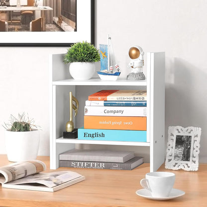 CITLOW Desktop Shelf Organizer - Adjustable Wood Desktop Bookshelf, Table Top Shelves, Desk Book Organizer for Office Supplies and Home Décor (White)