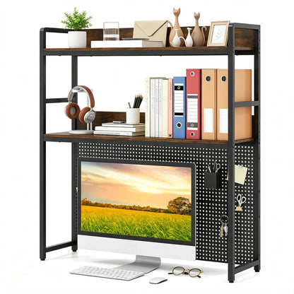 LDAILE 2-Tier Desk Hutch with Pegboard Desktop Organizer