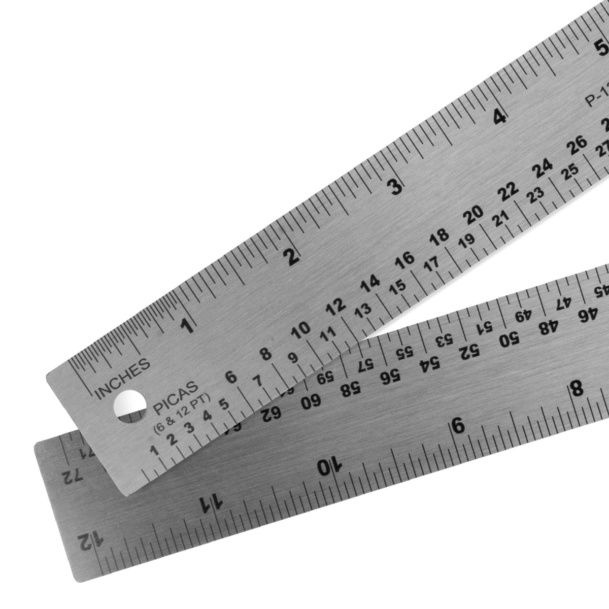 Pacific Arc Stainless Steel Ruler with Inch and Pica Measurements, 12 Inches Cork Backed