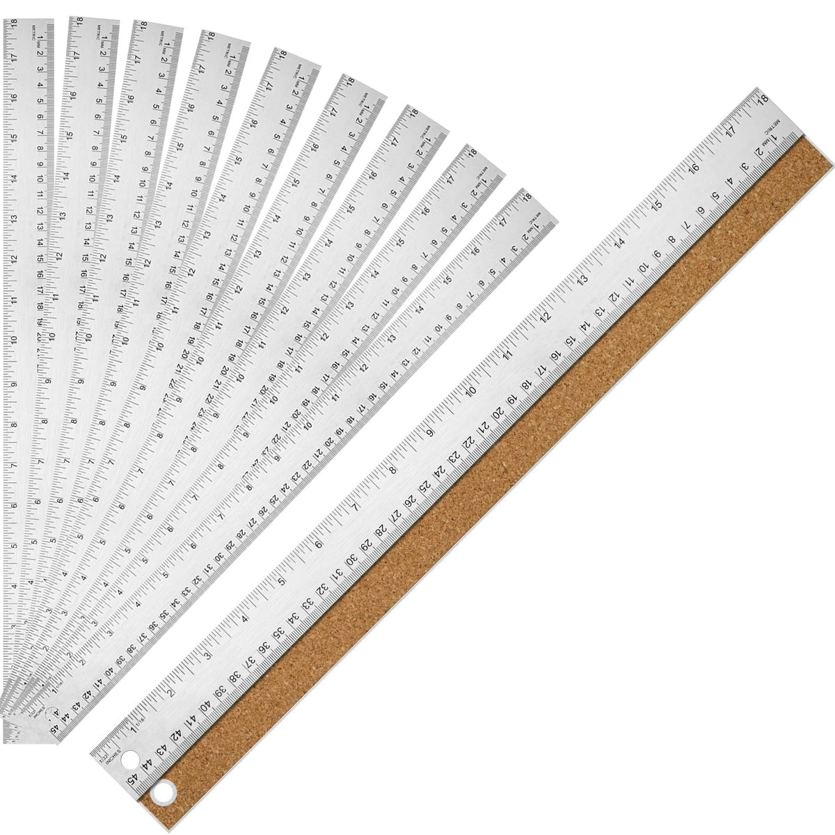 12+18 inch Metal Ruler with Cork Backing, Imperial & Metric Markings