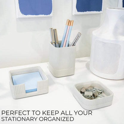 Aesthetic Desk Organizer Set of 3 - Sturdy Concrete Office Accessories