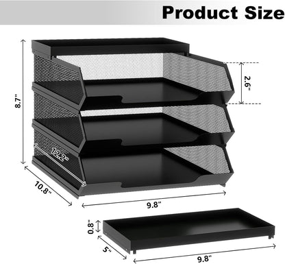 Natwind 3-Tier Stackable Metal Mesh Paper Organizer with Sliding Tray,Black