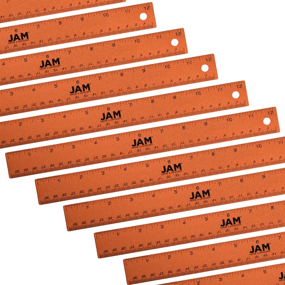 JAM PAPER Strong Aluminum Ruler - 12 Inch - Metal Ruler with Non-Skid Cork Backing - Lime Green - Sold Individually
