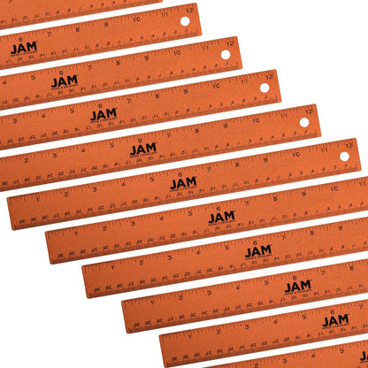 JAM PAPER Strong Aluminum Ruler - 12 Inch - Metal Ruler with Non-Skid Cork Backing - Lime Green - Sold Individually