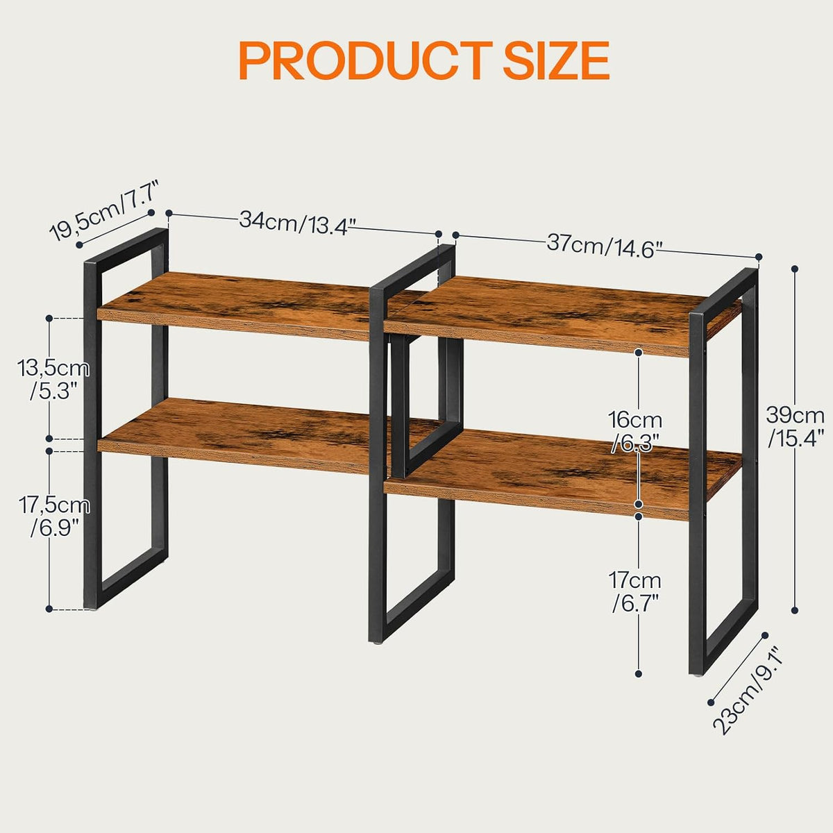 HOOBRO Desk Shelf Organizer, Adjustable Desktop Bookshelf,Wooden Office Storage Rack for Top of Desk,Office, Study, Kitchen, Dorm, Rustic Brown and Black BF39SJ01