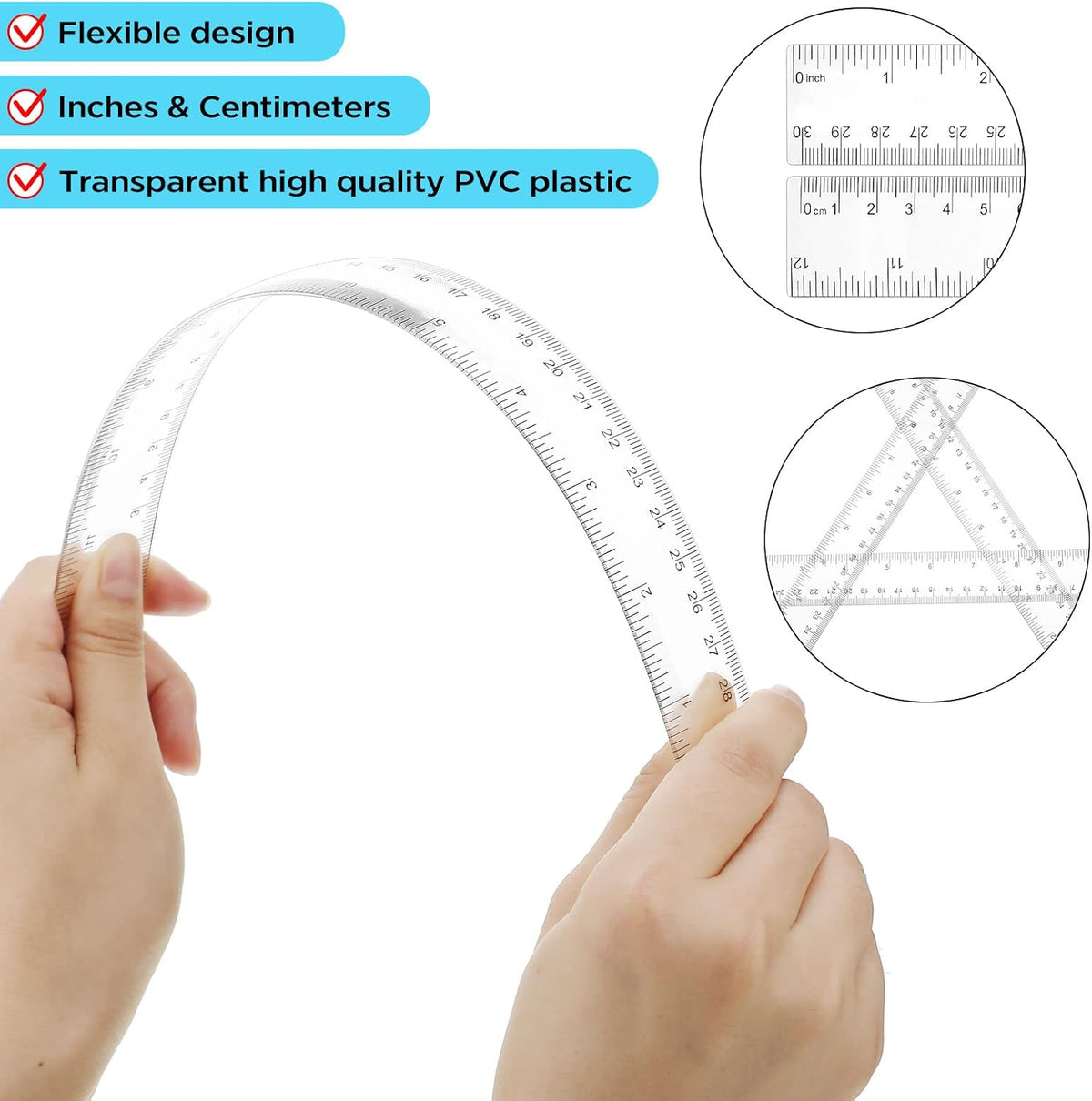 Zonon 2 Pcs 12 Inch Clear Ruler and 6 Inch Plastic Protractor Set, Clear