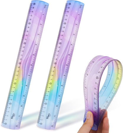 2 Pcs 12 Inch Flexible Ruler, Bendable Plastic Ruler, Gradient-Colored Flexible Rulers with Centimeters and Inches for Students, School, Classroom and Office Use