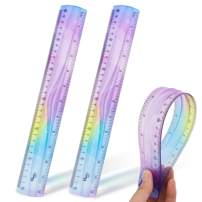 2 Pcs 12 Inch Flexible Ruler, Bendable Plastic Ruler, Gradient-Colored Flexible Rulers with Centimeters and Inches for Students, School, Classroom and Office Use