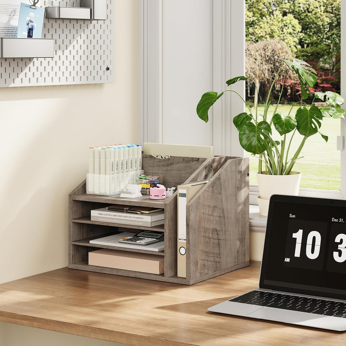 CHOEZON Wooden Desk Organizer with Adjustable Partitions
