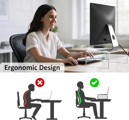 Egchi Clear Acrylic Monitor Stand Riser 2 Tier, 5.12 Inches High Clear Computer Desk Organizer Shelf for Multi Media PC Storage Laptop