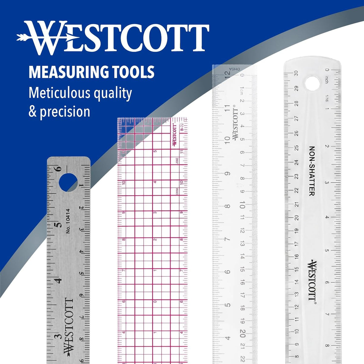 Westcott Acrylic Clear Rulers Set, Easy-to-Read Markings, Scratch-Resistant Design, Raised Beveled Edges, for Crafting, Office, Classroom, Back to School, School Supplies, 12-Inch, 3 Pack
