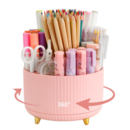 Camelmother 360°Rotating Pen&Pencil Holder For Desk With 5Slots Cute Office