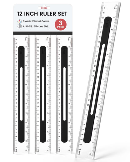 Sooez 6 Pack Ruler 12 Inch, Anti-Slip Clear Rulers for Kids School, Pastels