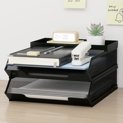 Natwind 3-Tier Stackable Metal Mesh Paper Organizer with Sliding Tray,Black