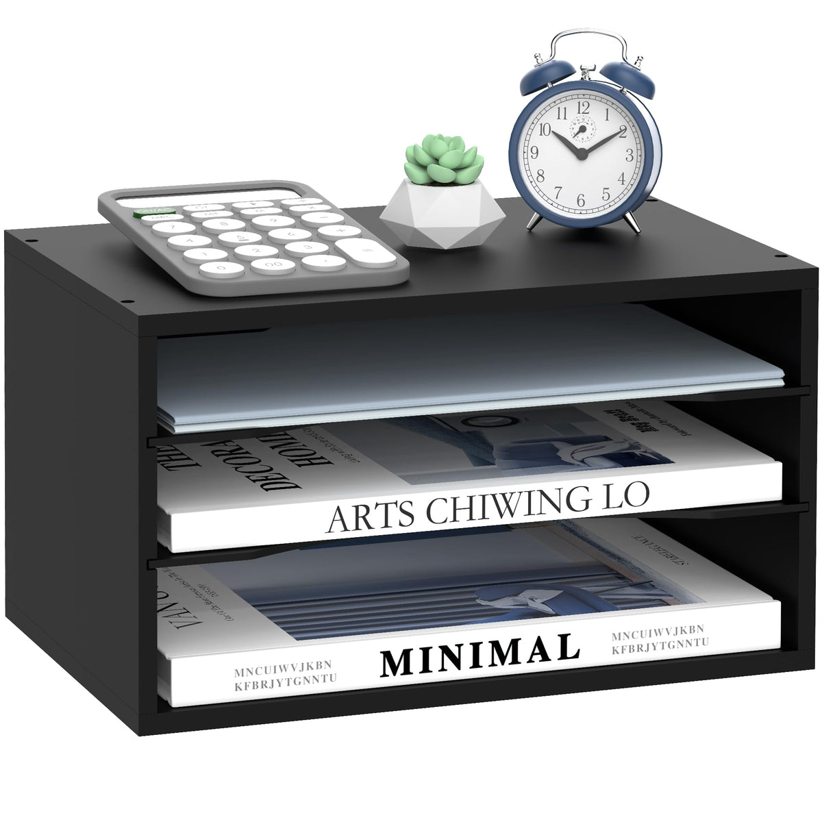3 Tier Wood Desk Organizer, Mail Sorter and Paper Organizer for Desk, Black
