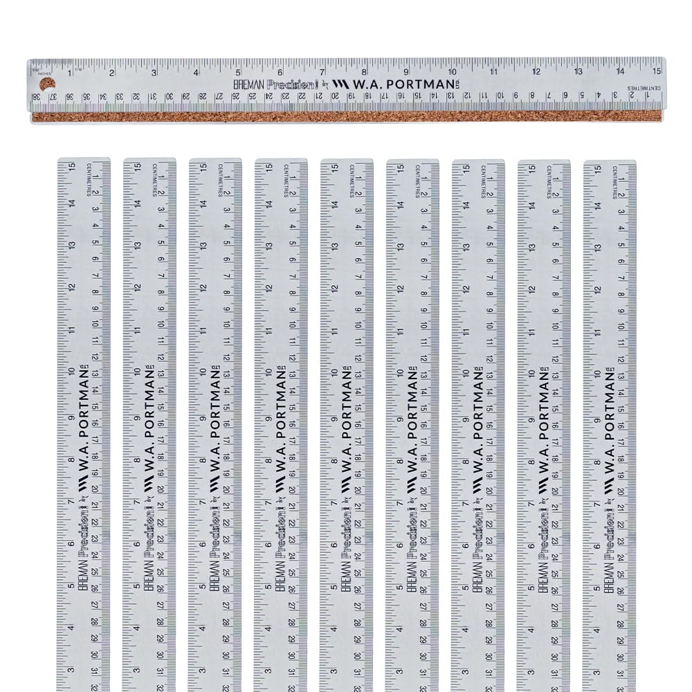 WA Portman Metal Ruler 12'', Metric Edge Corkback Stainless Steel Ruler