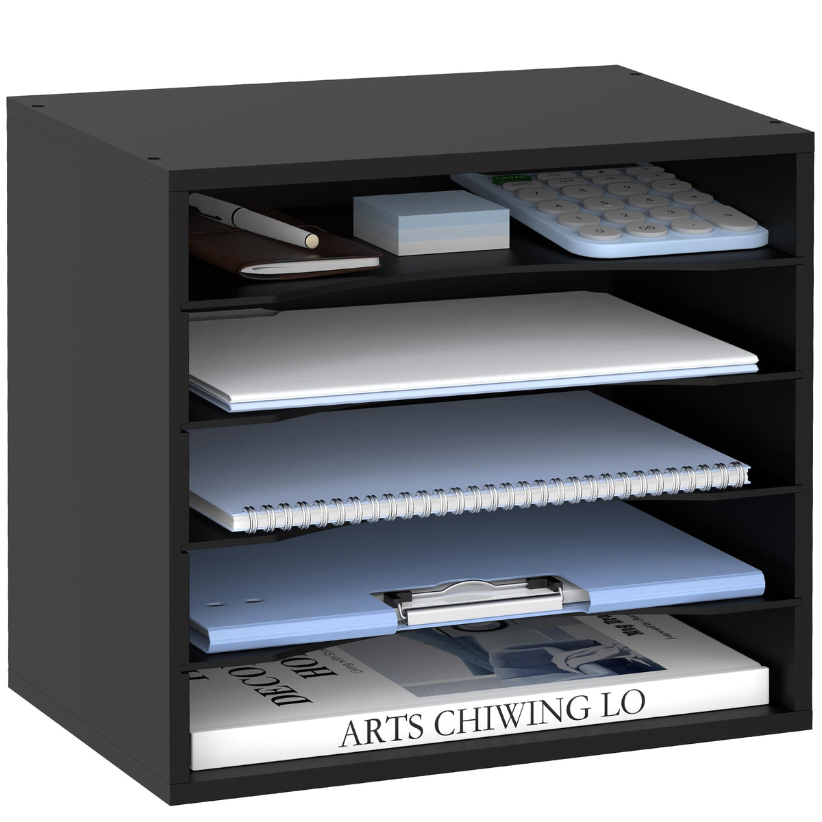 3 Tier Wood Desk Organizer, Mail Sorter and Paper Organizer for Desk, Black