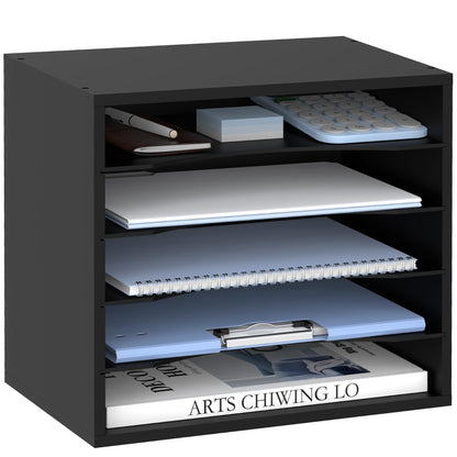 3 Tier Wood Desk Organizer, Mail Sorter and Paper Organizer for Desk, Black