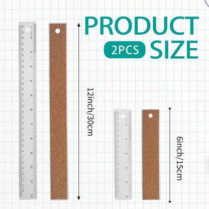 Metal Ruler 6+12 Inch Stainless Steel Ruler with Cork Backing